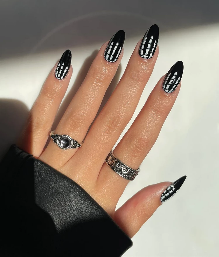 simple halloween nails skeletons for a spooky look