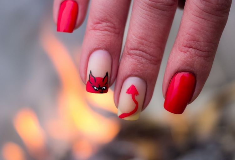 simple halloween nails that are trending in 2023 red devil nail art