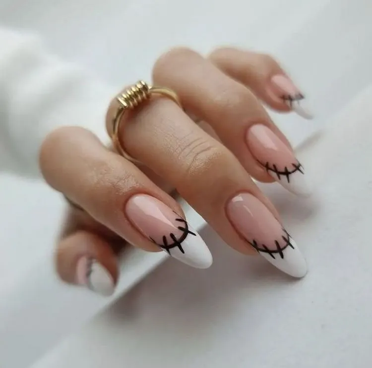 simple halooween nails white french tips