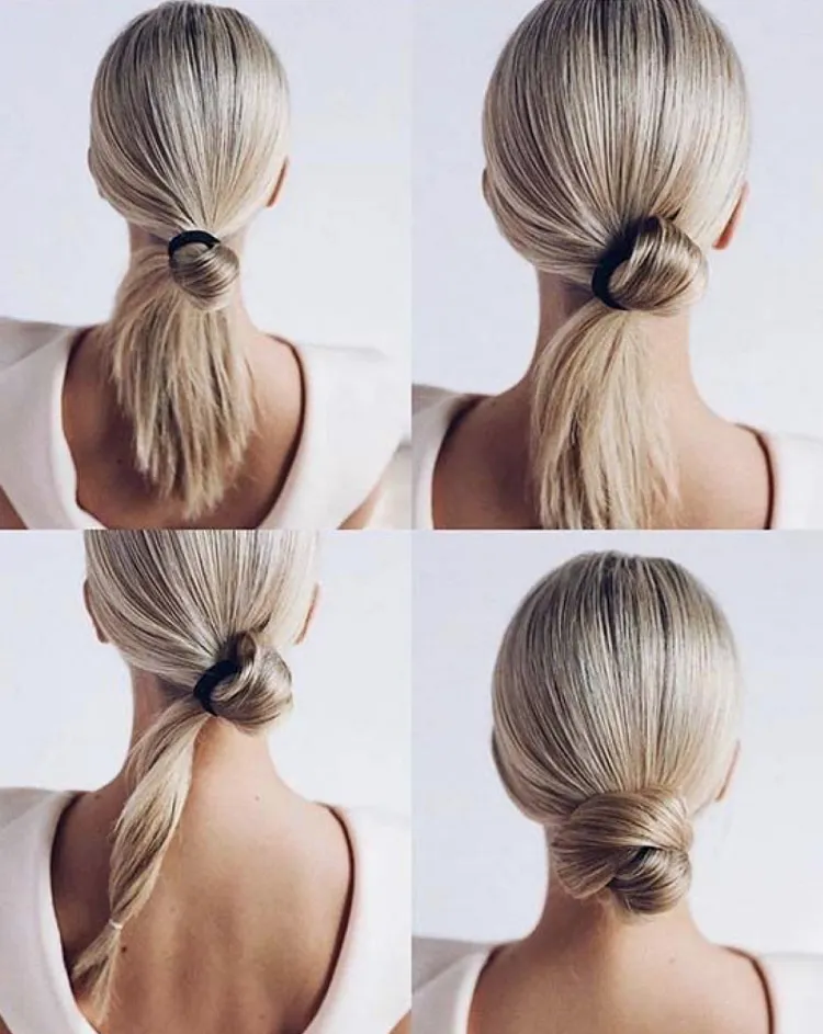 simple low bun with a twist hairstyle for work easy cute