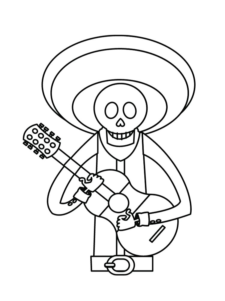 skeleton spanish musician sombrero guitar easy coloring page hispanic heritage month