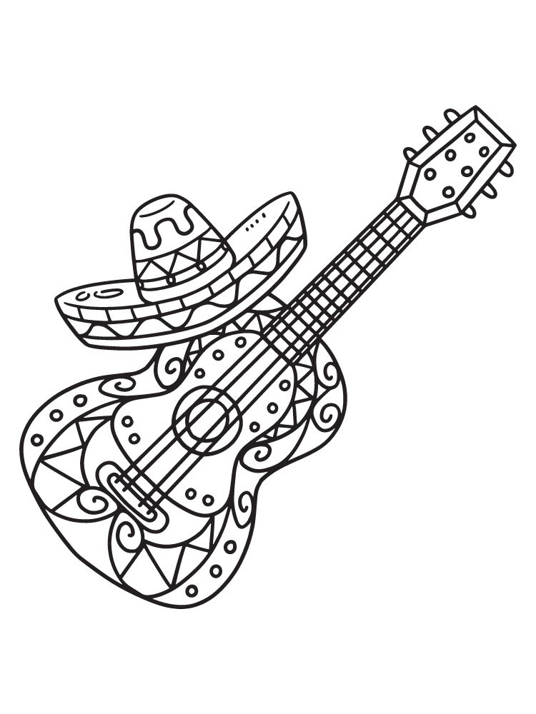 sombrero spanish guitar free coloring page hispanic heritage month latino culture celebration 2023