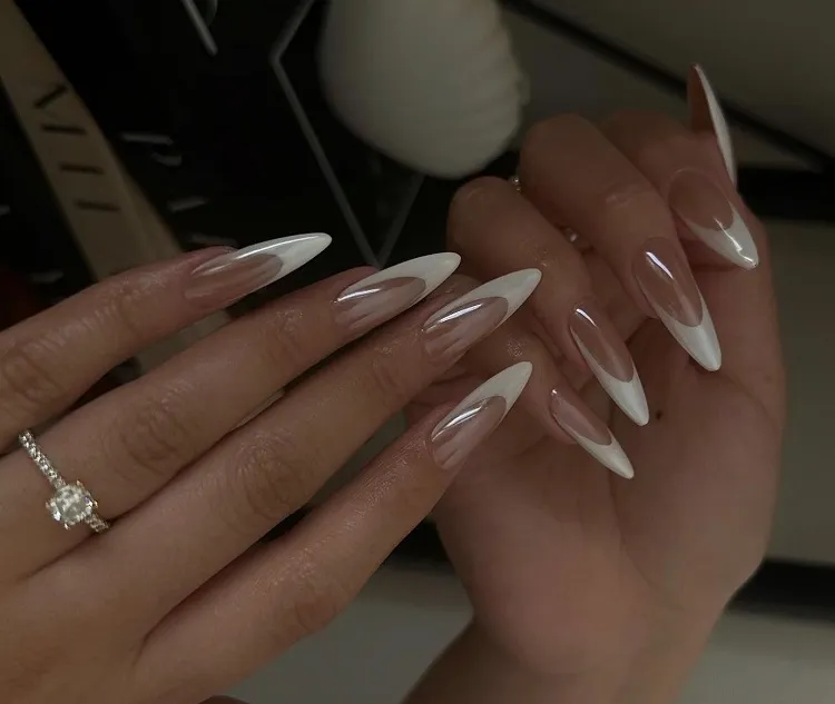 stiletto shaped muted french manicure