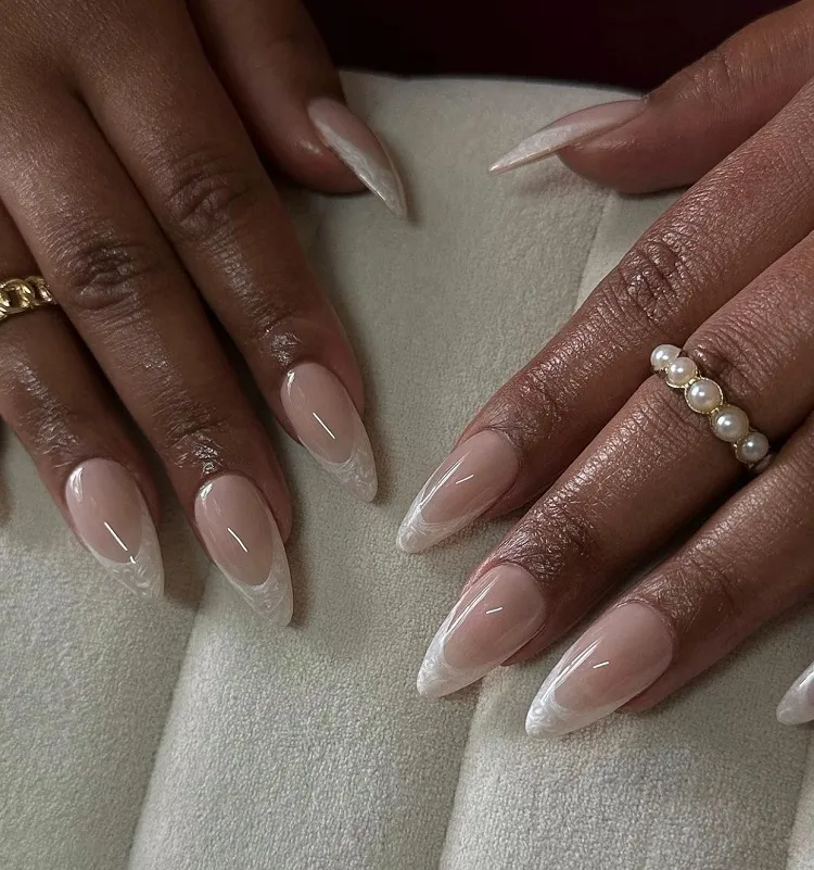 stunning white muted french tip nails
