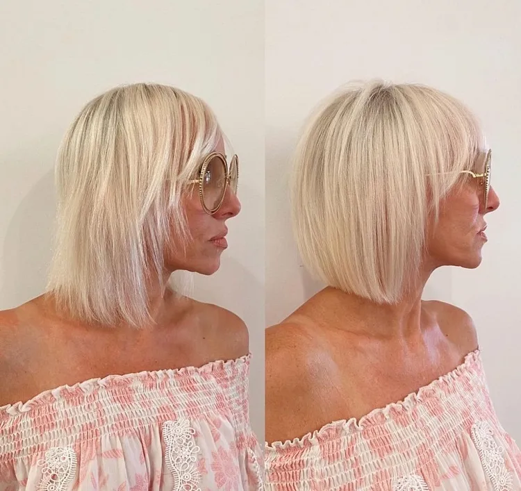 textured bob for women over 50 before vs after hide thinning hair