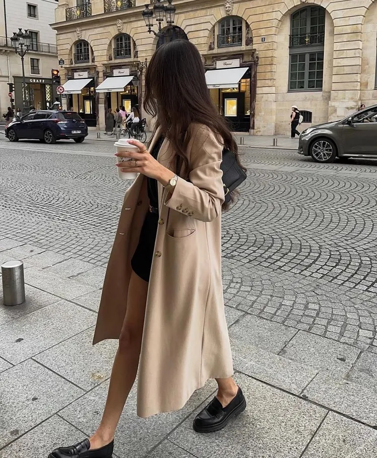 trench coat with loafers zara old money style outfit fall 2023
