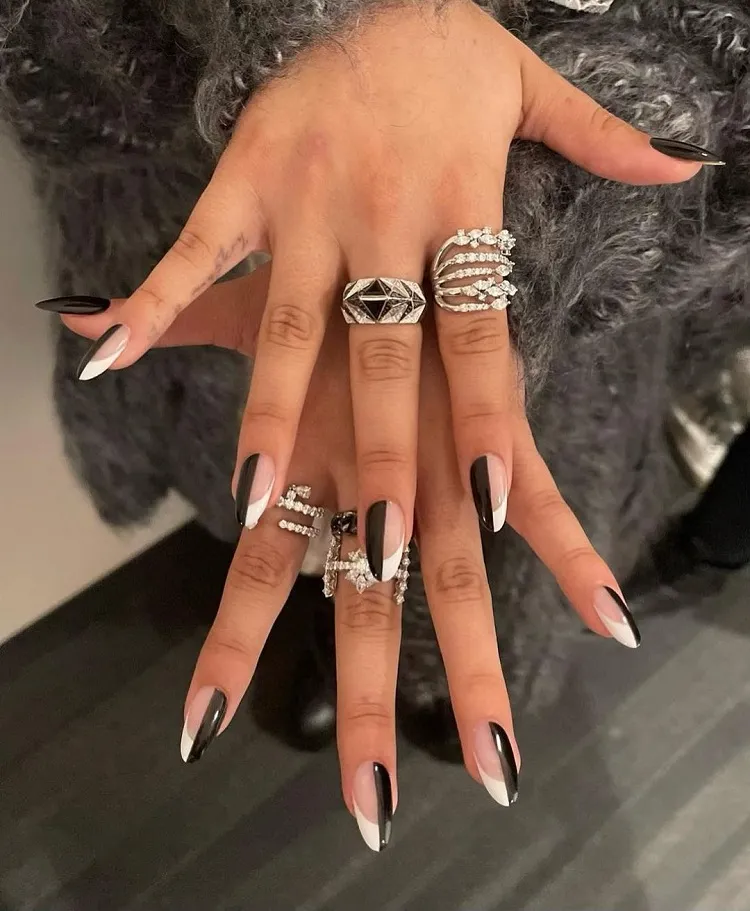 tuxedo nails black and white manicure october trends 2023
