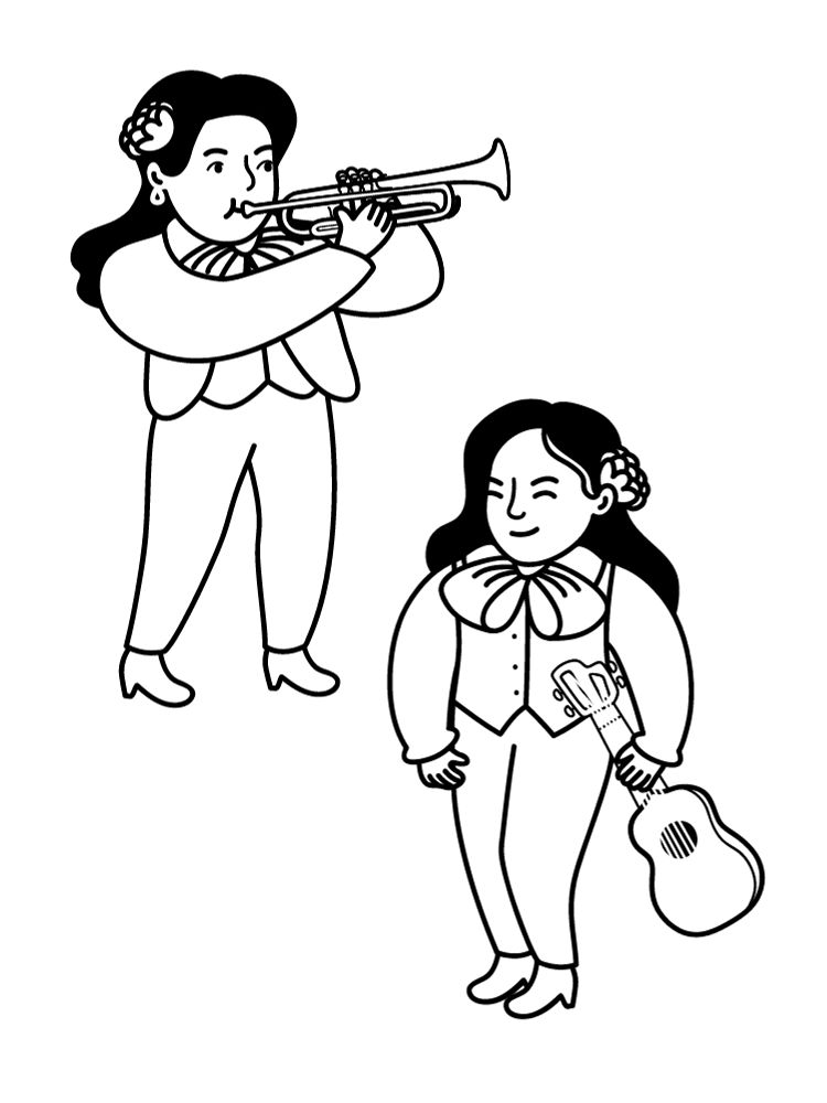 two female mariachi easy kids coloring page hispanic heritage month