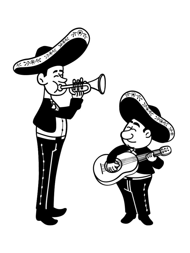 two men mariachi band preschool students easy coloring page hispanic heritage month