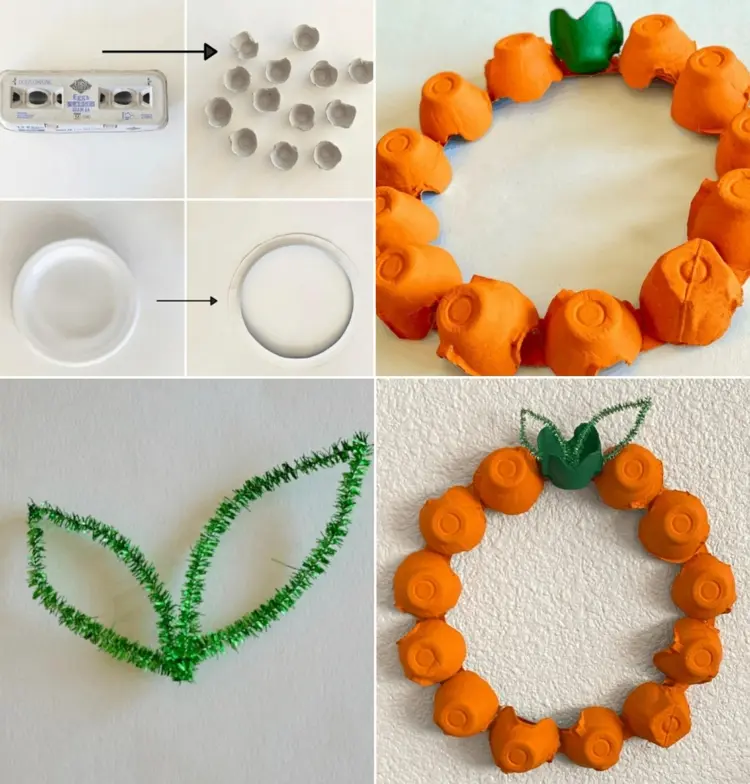 wreath crafts with egg carton for autumn orange with pipe cleaners how to cut egg cartons for crafts