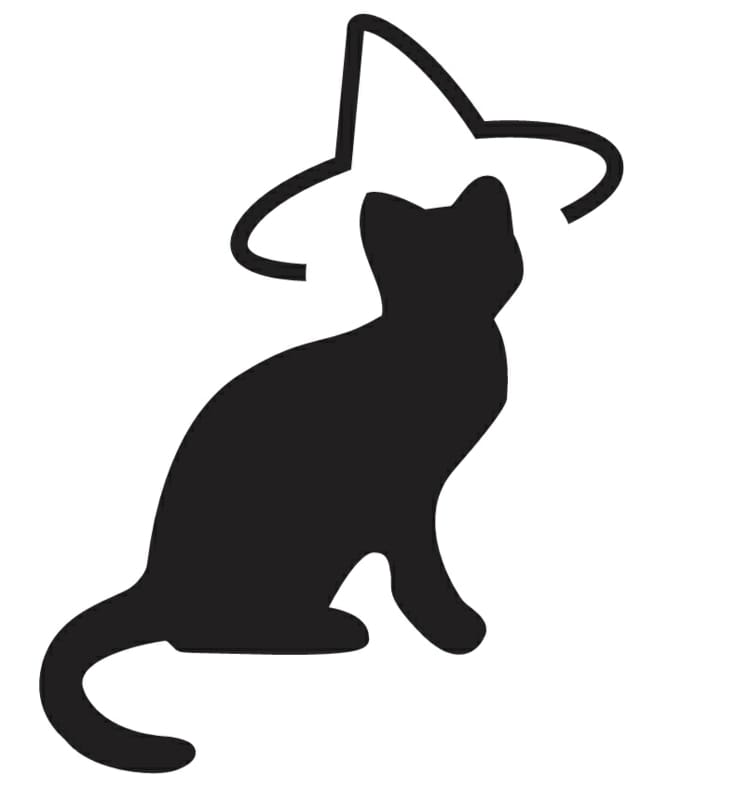 cat silhouette with a witch hat to print out as a stencil