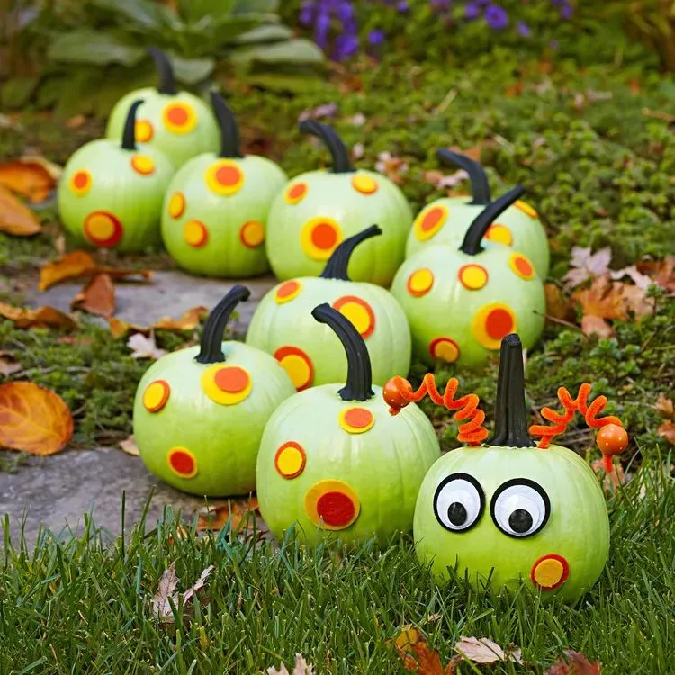 create green caterpillars with a few pumpkins