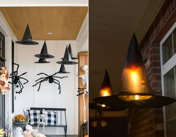 diy halloween decorations for the balcony hanging witch hats