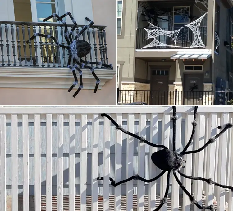 decorate balcony railings with large spiders and webs