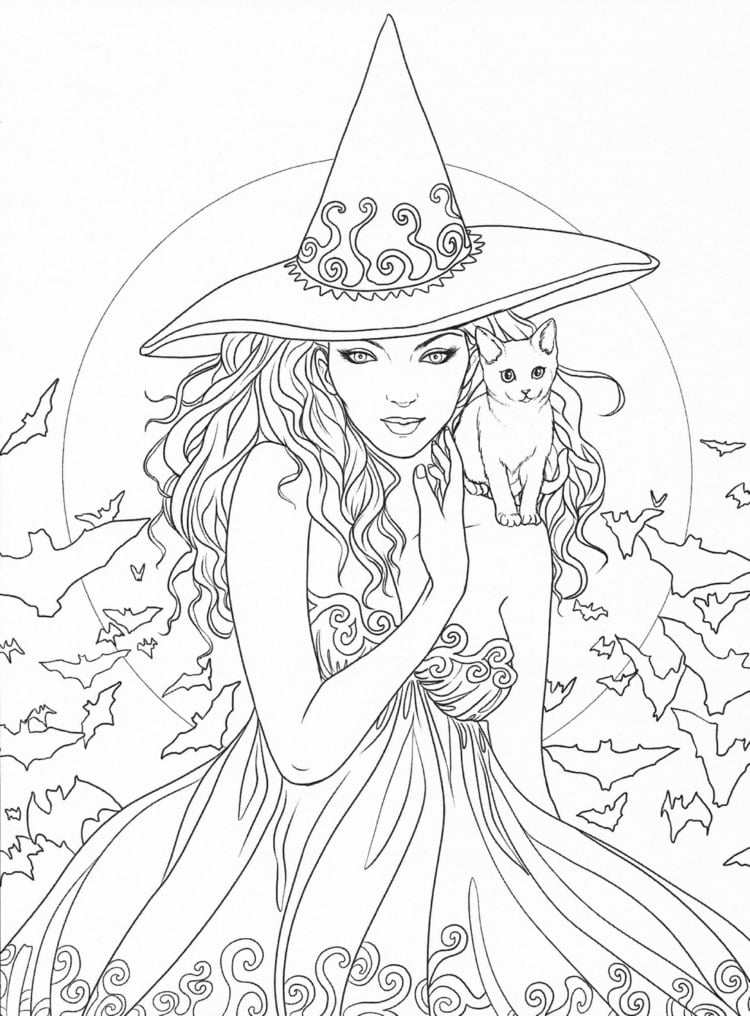 halloween pages for coloring and printing for kids or adults beautiful witch