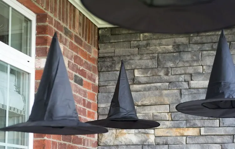hang witch hats for a quick spooky halloween decoration