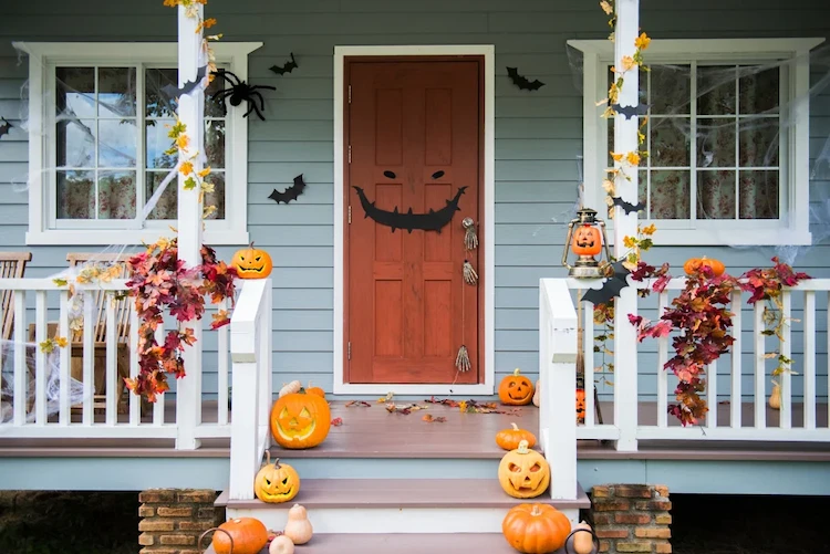 turn the front door into a scary face for halloween