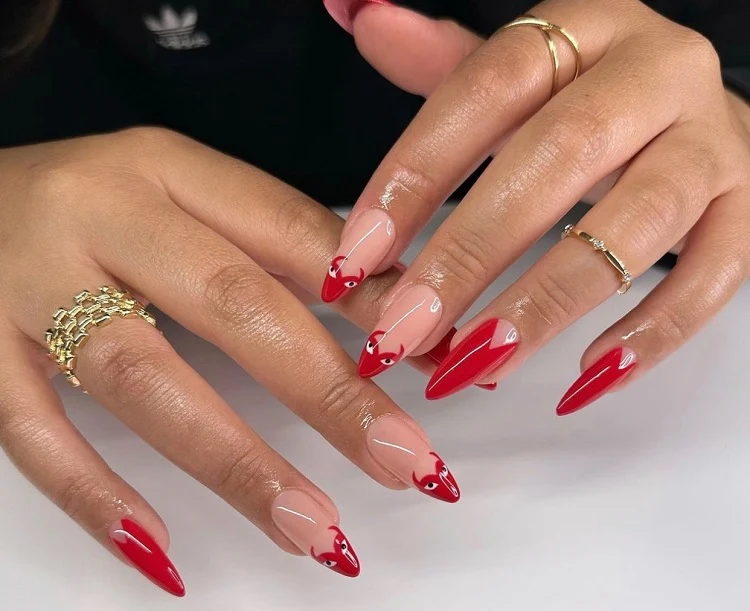 almond shaped red halloween nails for women over 50