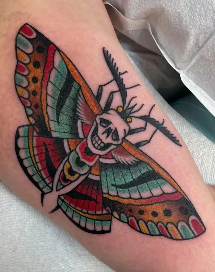 american traditional moth tattoo design colourful