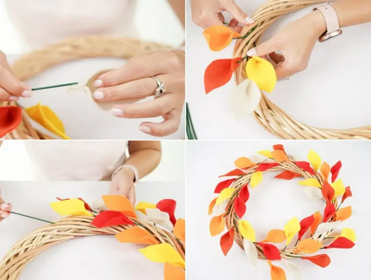attach your wire and decorate your autumn wreath