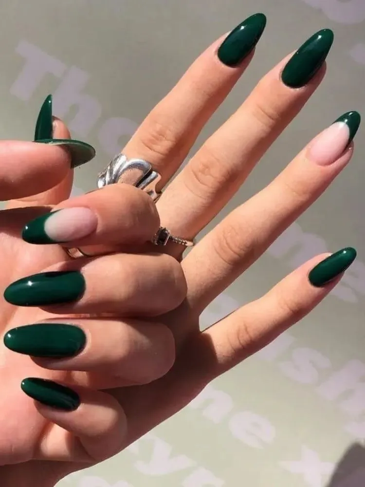 autumn nail art ideas french manicure trend in green