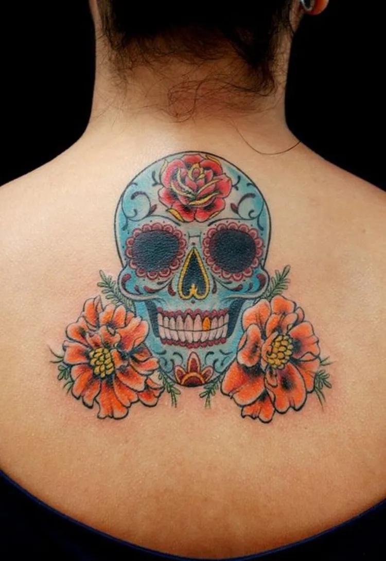 back sugar skull tattoo