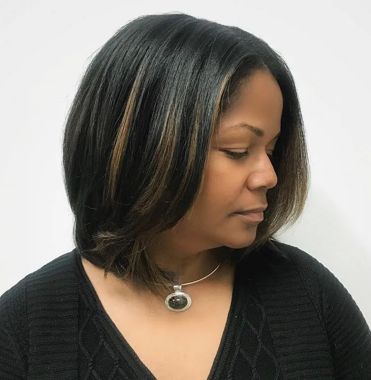 best medium length hairstyle for women over 50 with dark skin and fine hair