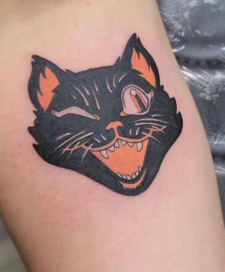 black cat halloween tattoo