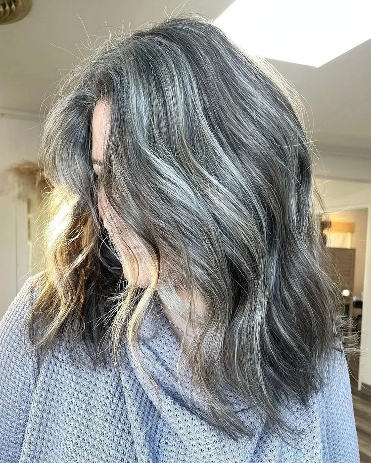 blending gray hair with highlights and lowlights for women over 50