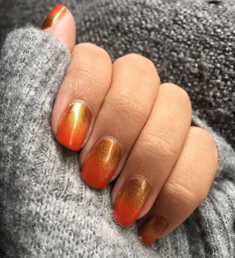 burnt orange gold glitter ombre short nails fall manicure design