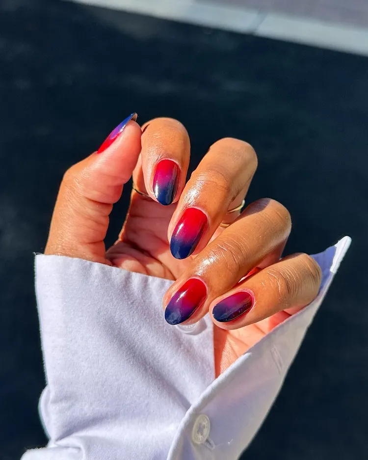 cherry red violet navy blue fall ombre nails design idea 2023