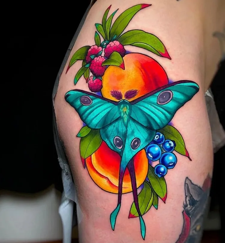 colorful moth tattoo design 2023
