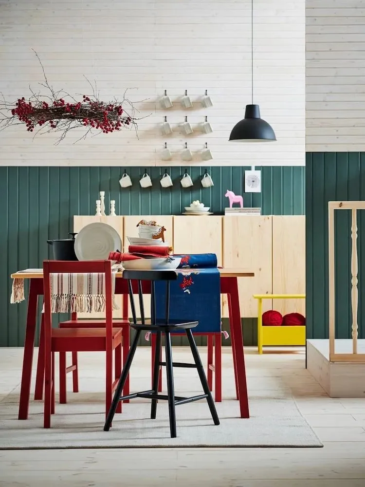 colourful and practical design of the dining room with current furniture and decoration from ikea 2023 october collection