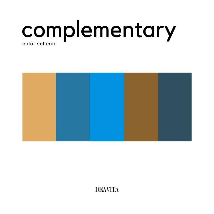 complementary color scheme shades of blue brown
