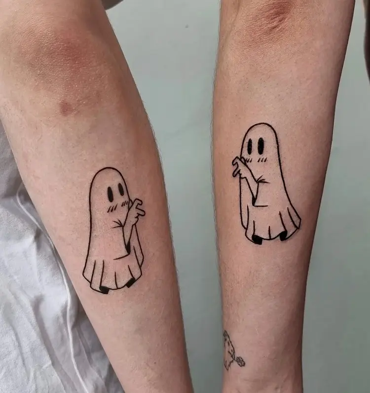 cute matching halloween tattoo with ghosts