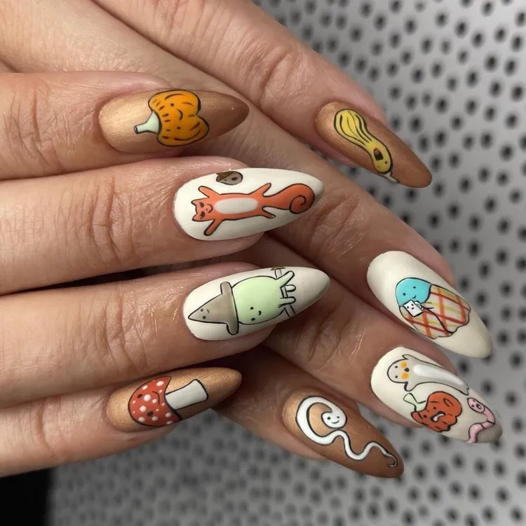 cute pumpkin nail art for fall season trends manicure design 2023