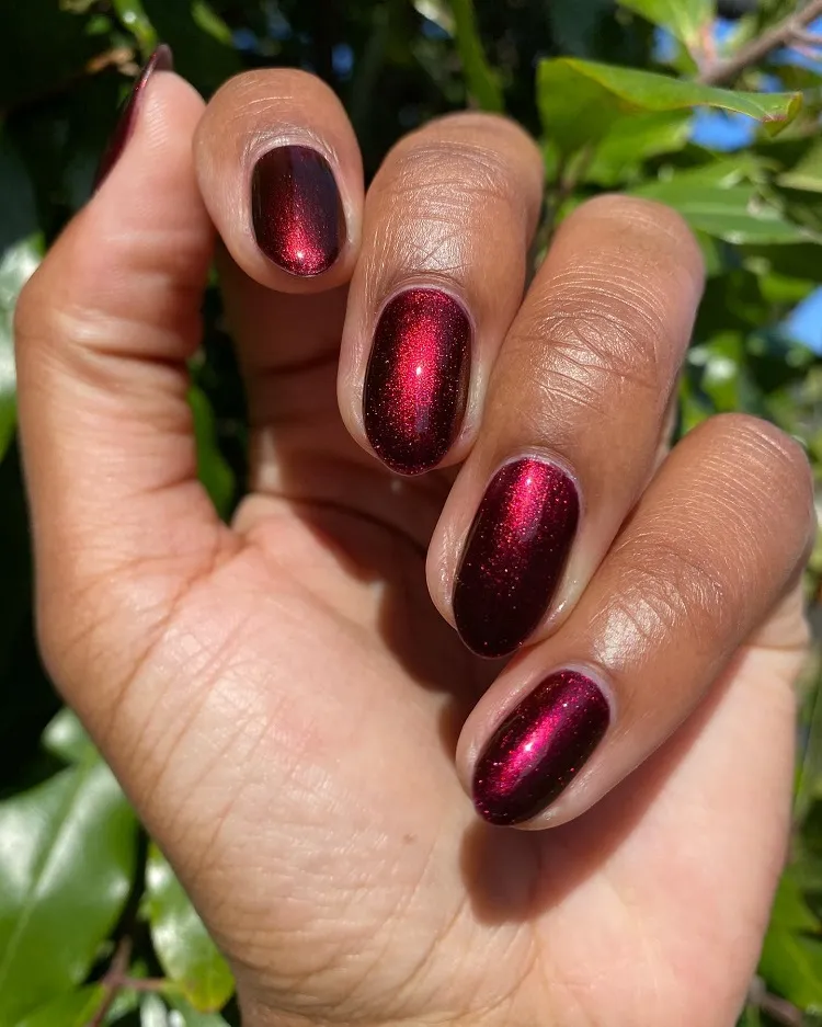 dark cherry red metallic fall nails design 2023
