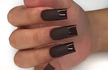 dark chocolate nails with glossy tips