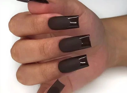 dark chocolate nails with glossy tips