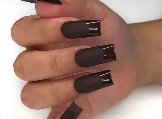 dark chocolate nails with glossy tips