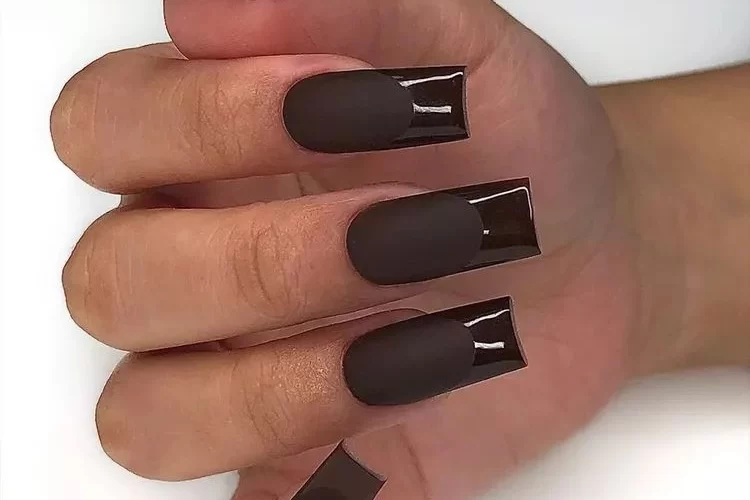 dark chocolate nails with glossy tips