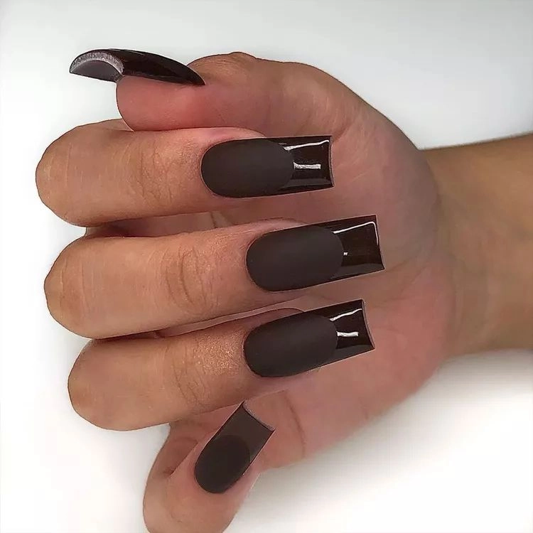 dark chocolate nails with glossy tips