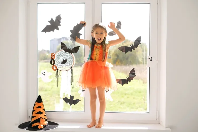 decorate a window for halloween little cute witch decoration window stickers