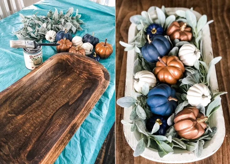diy dough bowl faux pumpkins fall farmhouse table decoration