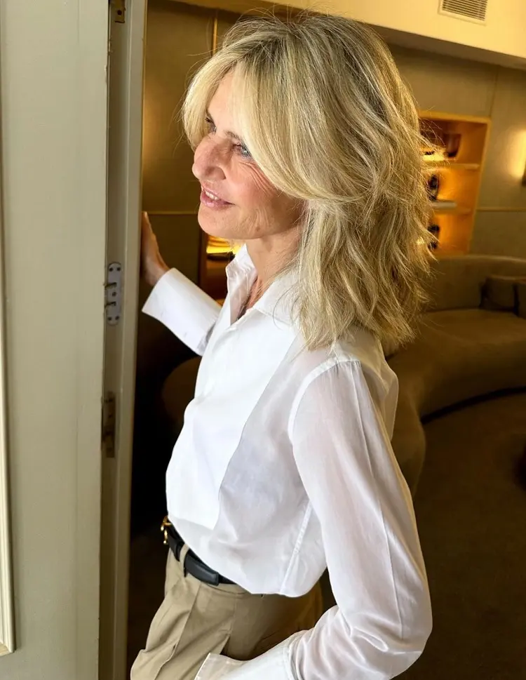 effortless waves and curtain bangs for women over 50