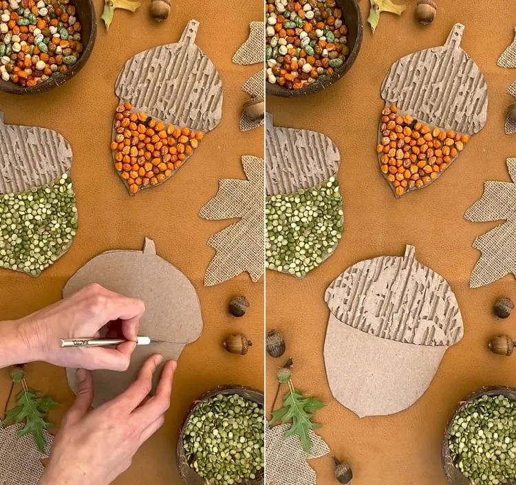 fall art kids diy cardboard acorns step 1 and 2