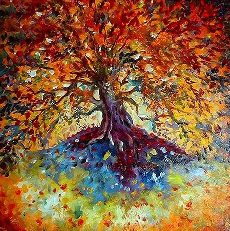 fall painting ideas for beginners colorful tree