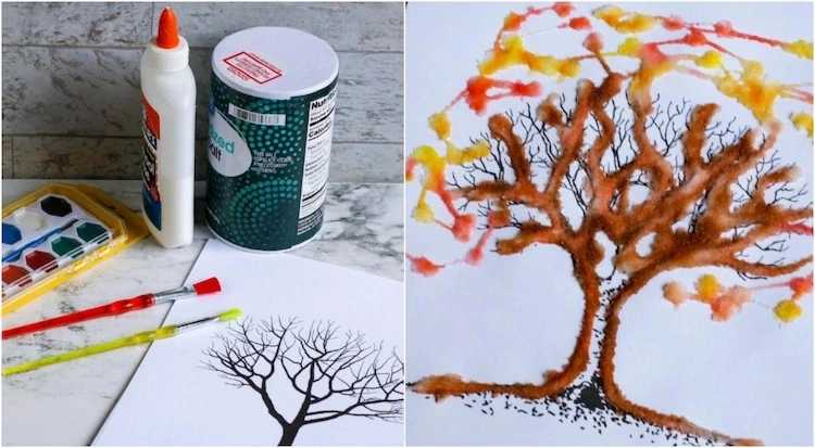fall tree painting idea watercolors salt