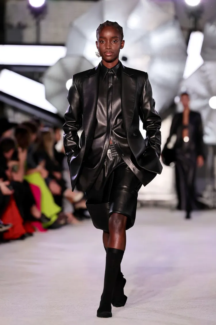 fashion week fall winter 2023 2024 brandon maxwell leather blazer matching skirt