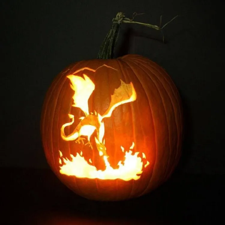 fire breathig dragon easy pumpkin carving ideas for beginners